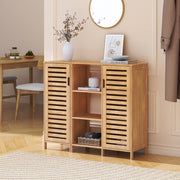 Mobile Contenitore Hakseri a 2 Elementi con Ante e Vani Aperti 87 x 99 x 33 cm in Bambù Naturale [en.casa]