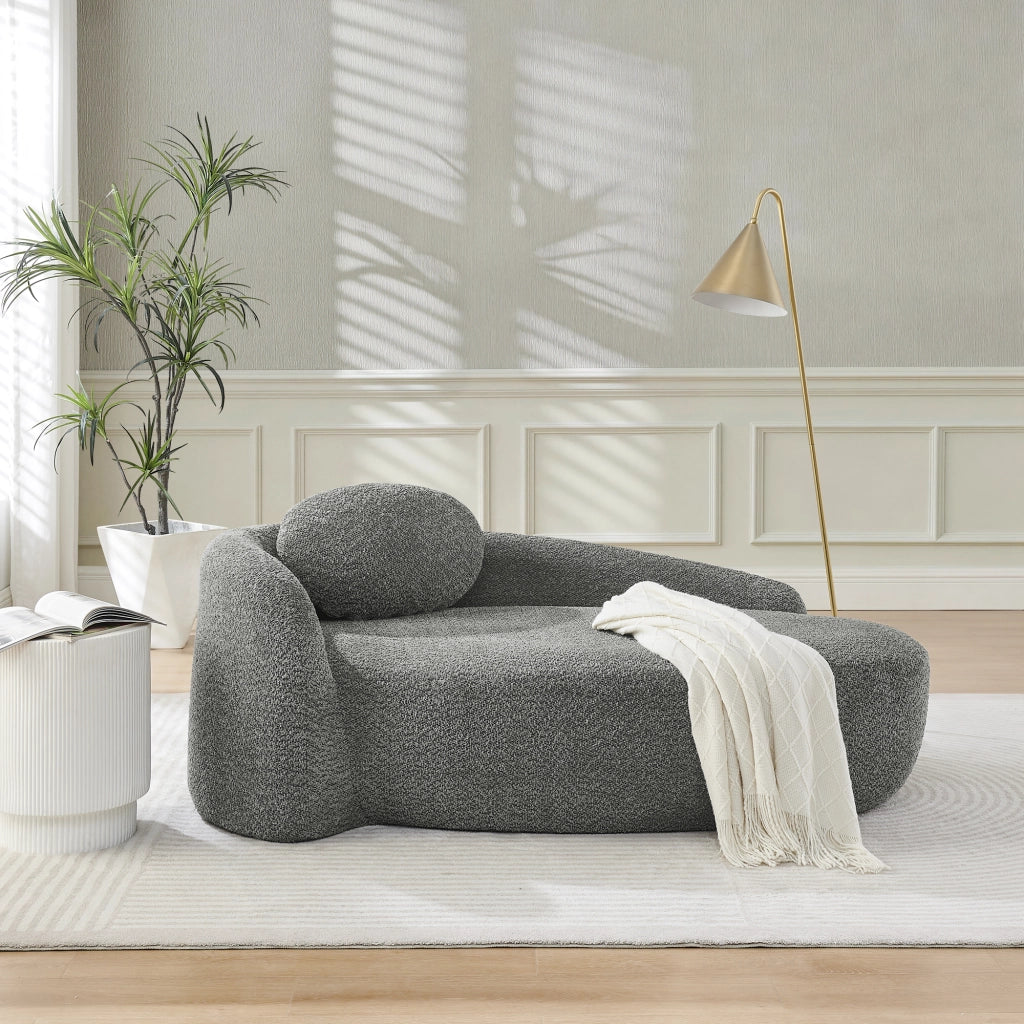 Divano dritto in Teddy con cuscino poggiatesta e design arrotondato, Grigio scuro