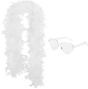 Boa di Piume - 1,8 M - Foglie Bianche Sciarpa - Occhiali da Sole - Decorazione per Festa - Materiale Leggero e Sostenibile
