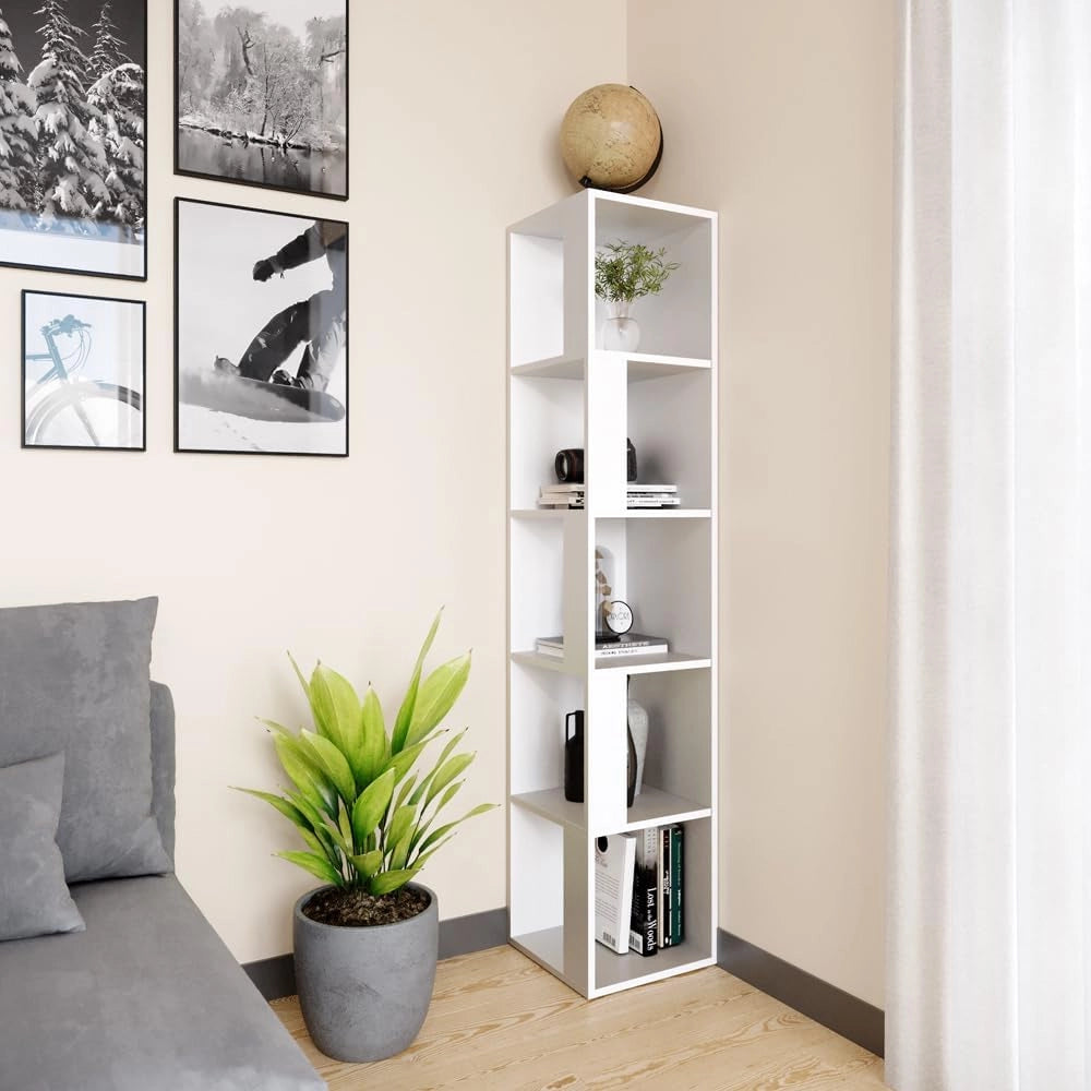 Scaffale angolare Lio, Bianco, 33.3 x 162.2 cm, per riporre libri e decorazioni negli angoli della stanza