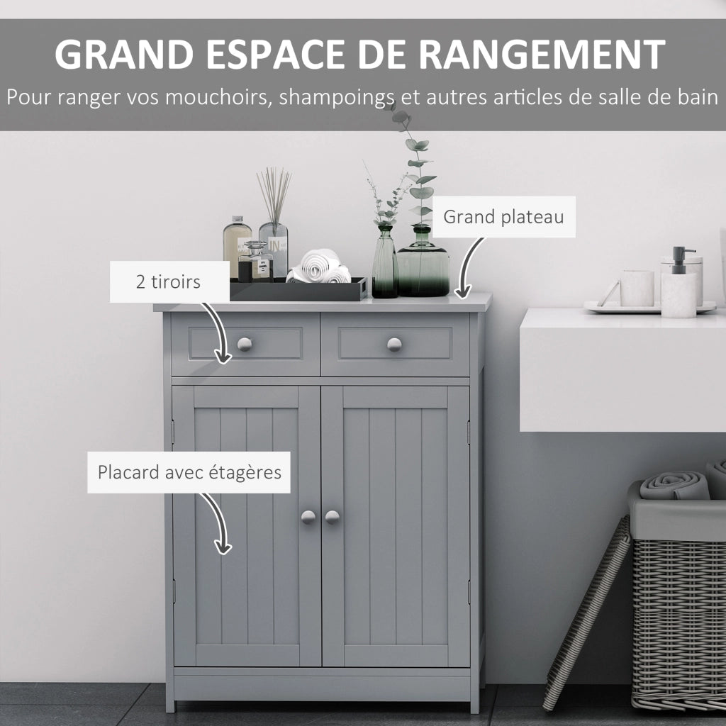 Mobile Bagno con 2 Cassetti Anta e Ripiano Regolabile ¨C Zephmum ¨C Grigio 60x30x75 cm