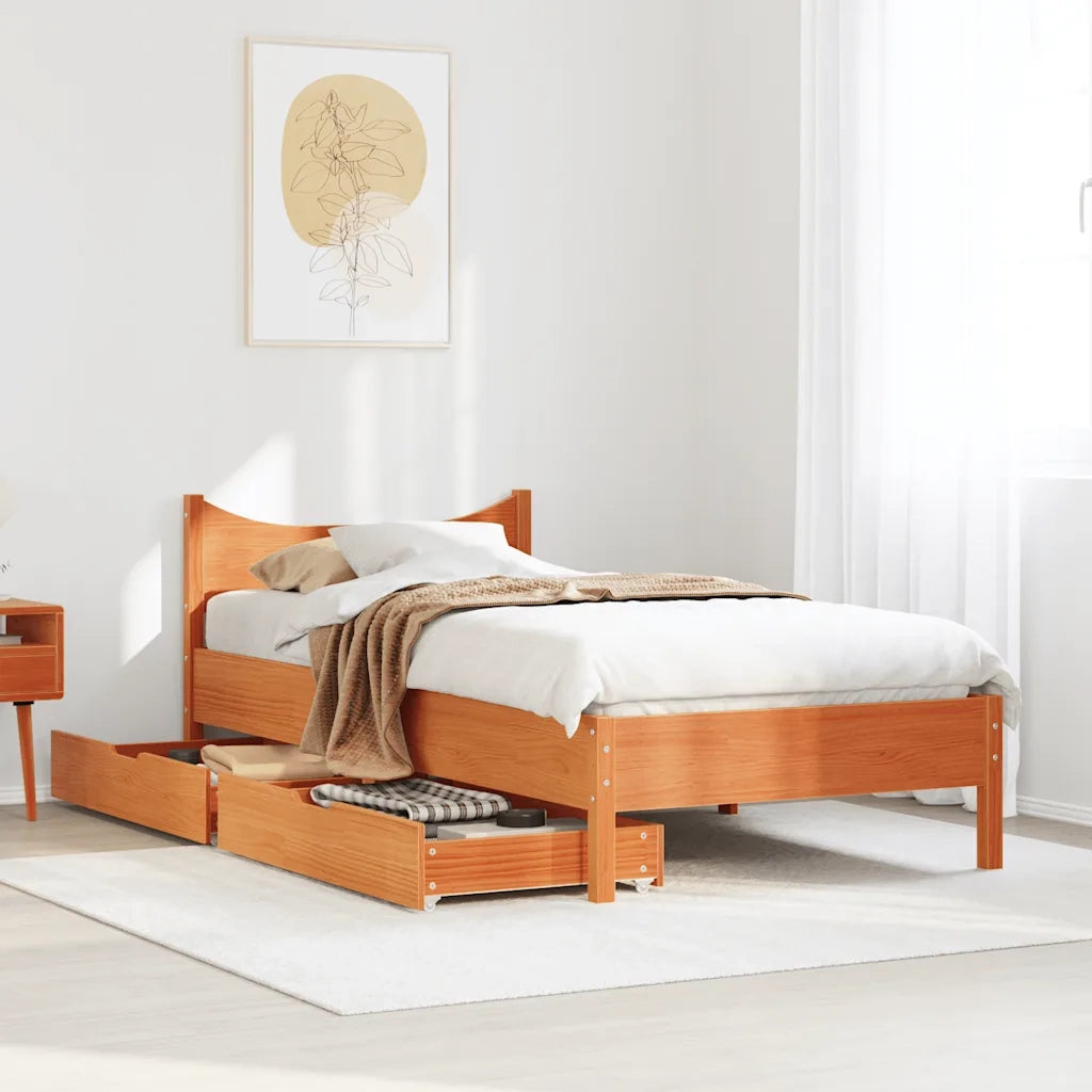 Giroletto Cassetti Marrone Cera 75x190cm in Legno Massello Pino 3301931