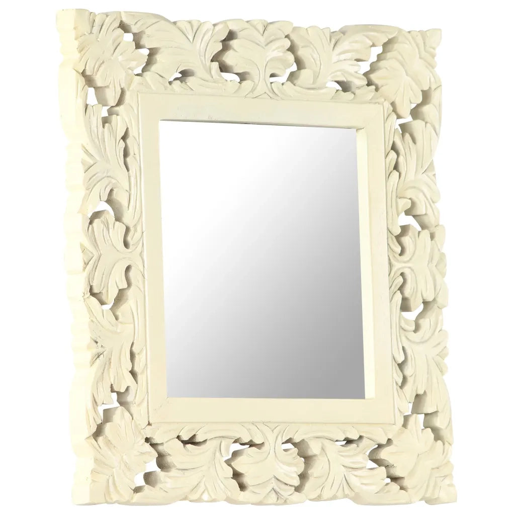 Specchio Intagliato a Mano Bianco 50x50 cm in Massello di Mango 321641