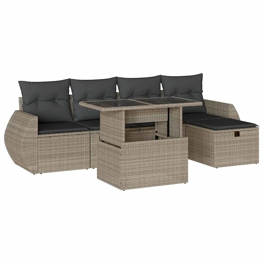Set Divano da Giardino 6pz con Cuscini Grigio Chiaro Polyrattan 3275132