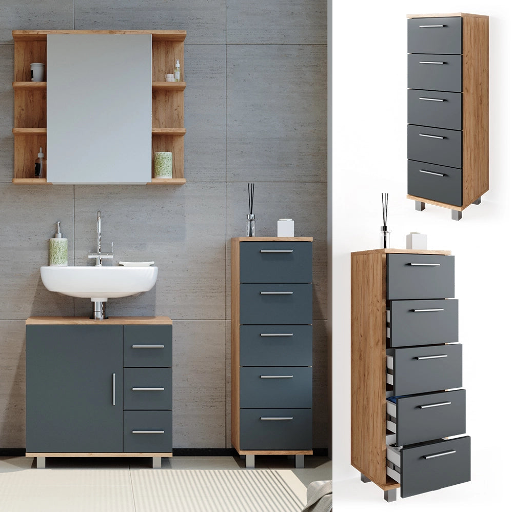 Vicco Cassettiera da bagno Quercia dorata 30 x 95 cm