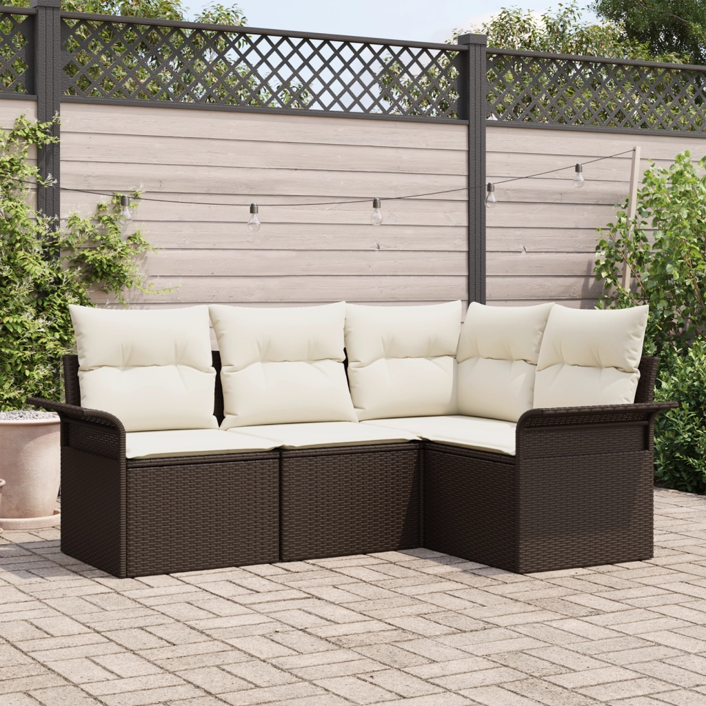 Set Divano da Giardino a 4 Pezzi con Cuscini Rattan Polyrattan Marrone