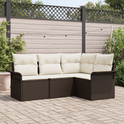 Set Divano da Giardino a 4 Pezzi con Cuscini Rattan Polyrattan Marrone