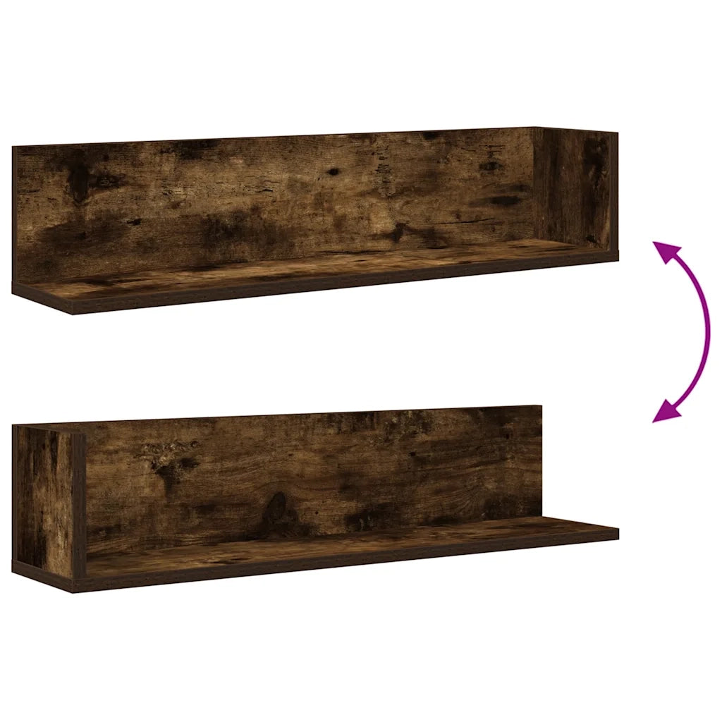 2 pz Mensole da Parete | Scaffali a Parete | Ripiano a parete Rovere Fumo 75x16,5x16,5 cm in Truciolato
