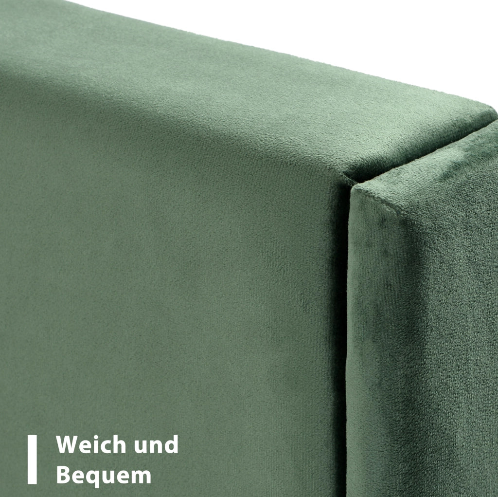 Letto matrimoniale 140x200 cm in velluto verde scuro con testiera e rete a doghe