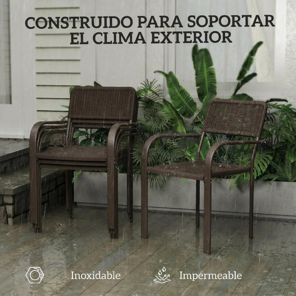 Set di 4 Sedie da Giardino Apilabili con Braccioli ¨C zephmum ¨C Marrone Scuro 55x60x83 cm