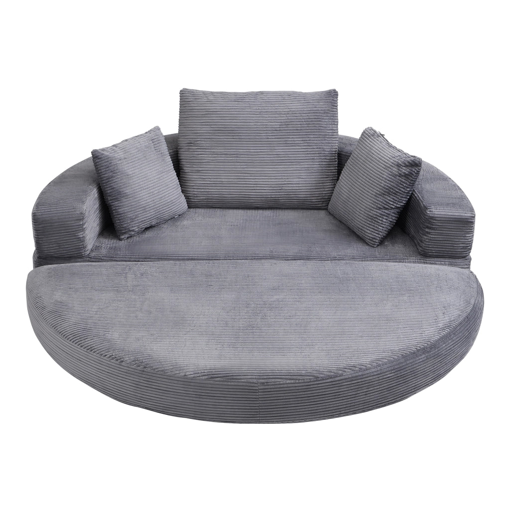 Divano letto, design senza struttura, divano a mezzaluna, con cuscini, divano modulare, tessuto in velluto a coste, grigio