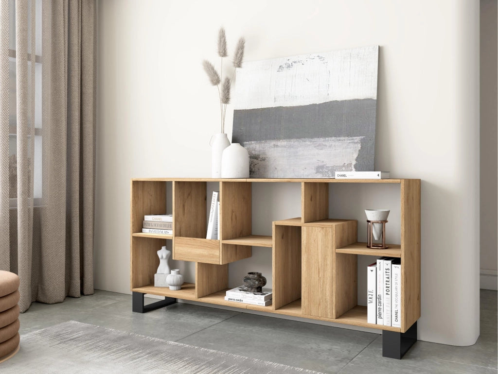 Libreria scaffale, 174x67x31, Design industriale, Rovere RF4112