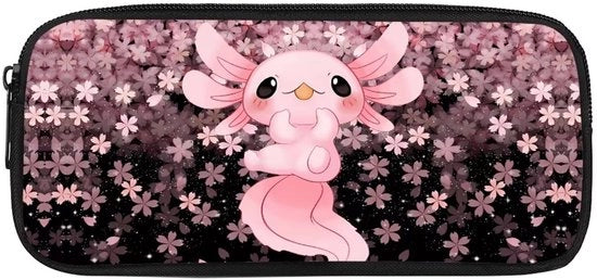Etui per studente, grande capacità, per scuola media, ufficio, con disegno Axolotl kersenbloesem, contenitore per monete