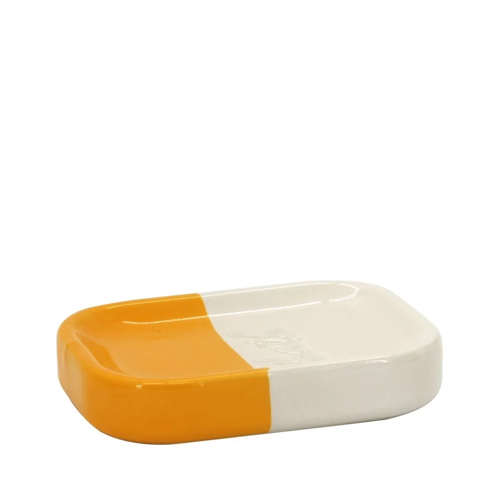 Portasapone in ceramica giallo/bianco - serie Bath