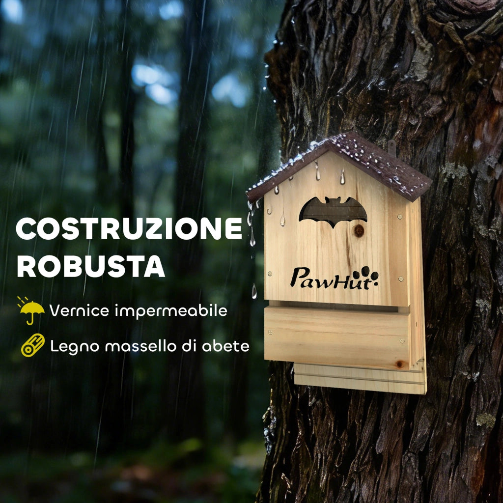 Set di 3 Casette per Pipistrelli 21,5x11,5x34 cm in Legno di Abete Naturale