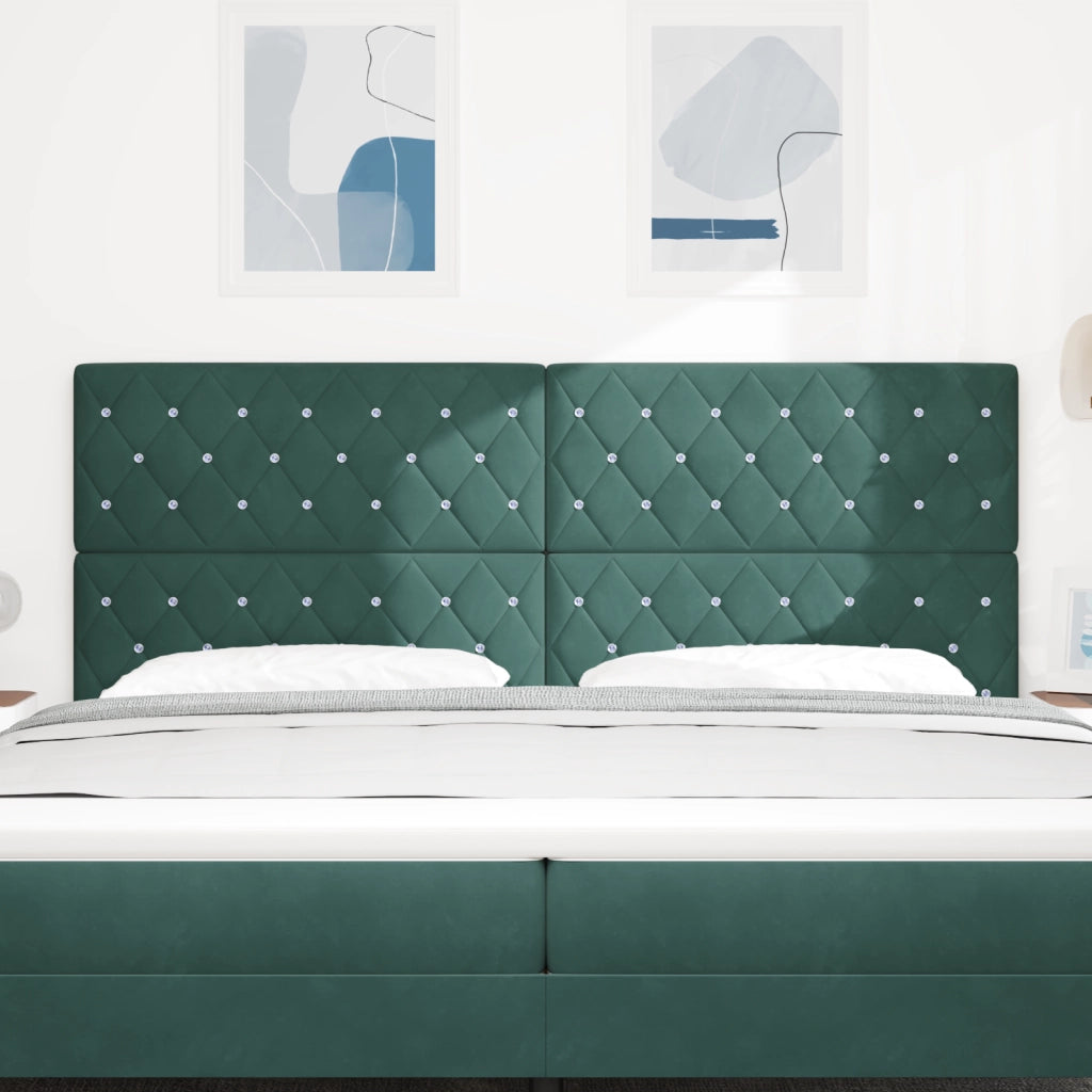 Testiera Con Bottoni di Cristallo e Design a Diamante Verde Scuro 200 cm Velluto