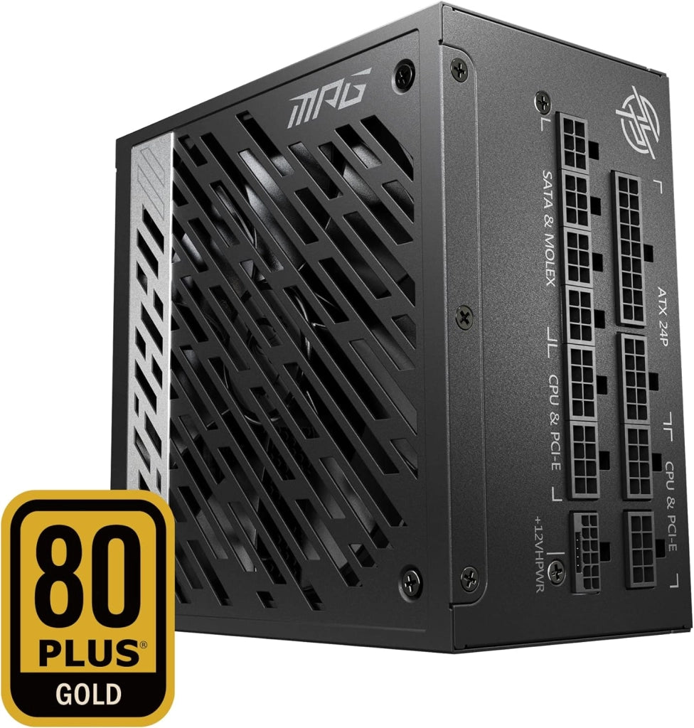 MSI MPG A1000G PCIE5 Alimentatore con spina EU, 1000W, certificato 80 Plus Gold, ATX 3.0 completamente modulare, supporto GPU PCIe 5.0, condensatori giapponesi da 105°C, cavi piatti – garanzia 10 anni