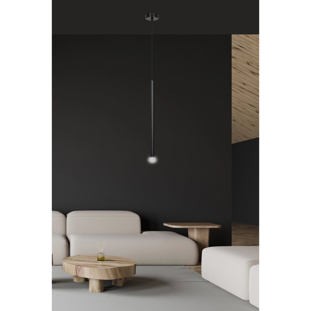 Lampadario 1 Luce Moderno Shu Acciaio Nero E Paralume A Cilindro Sottile