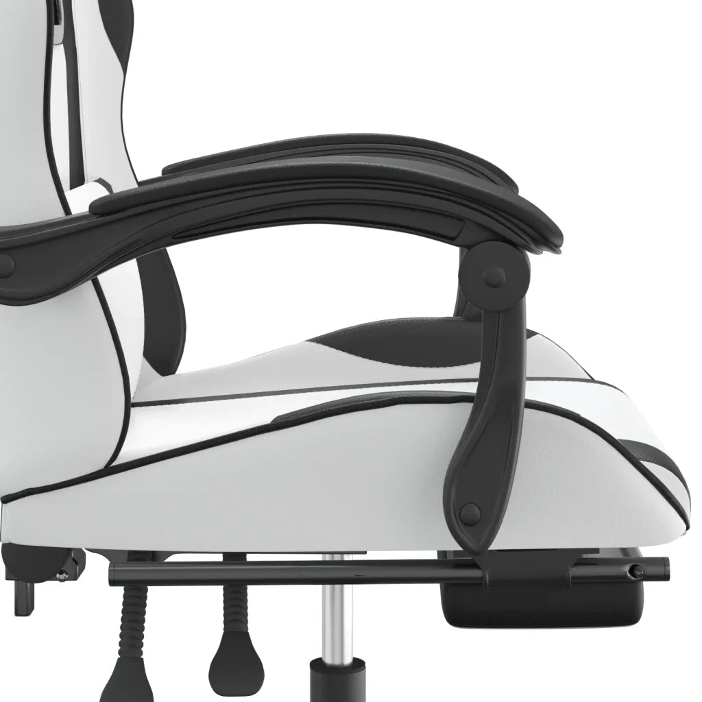 Sedia da Gaming Girevole Poggiapiedi Bianco e Nero Similpelle 349589