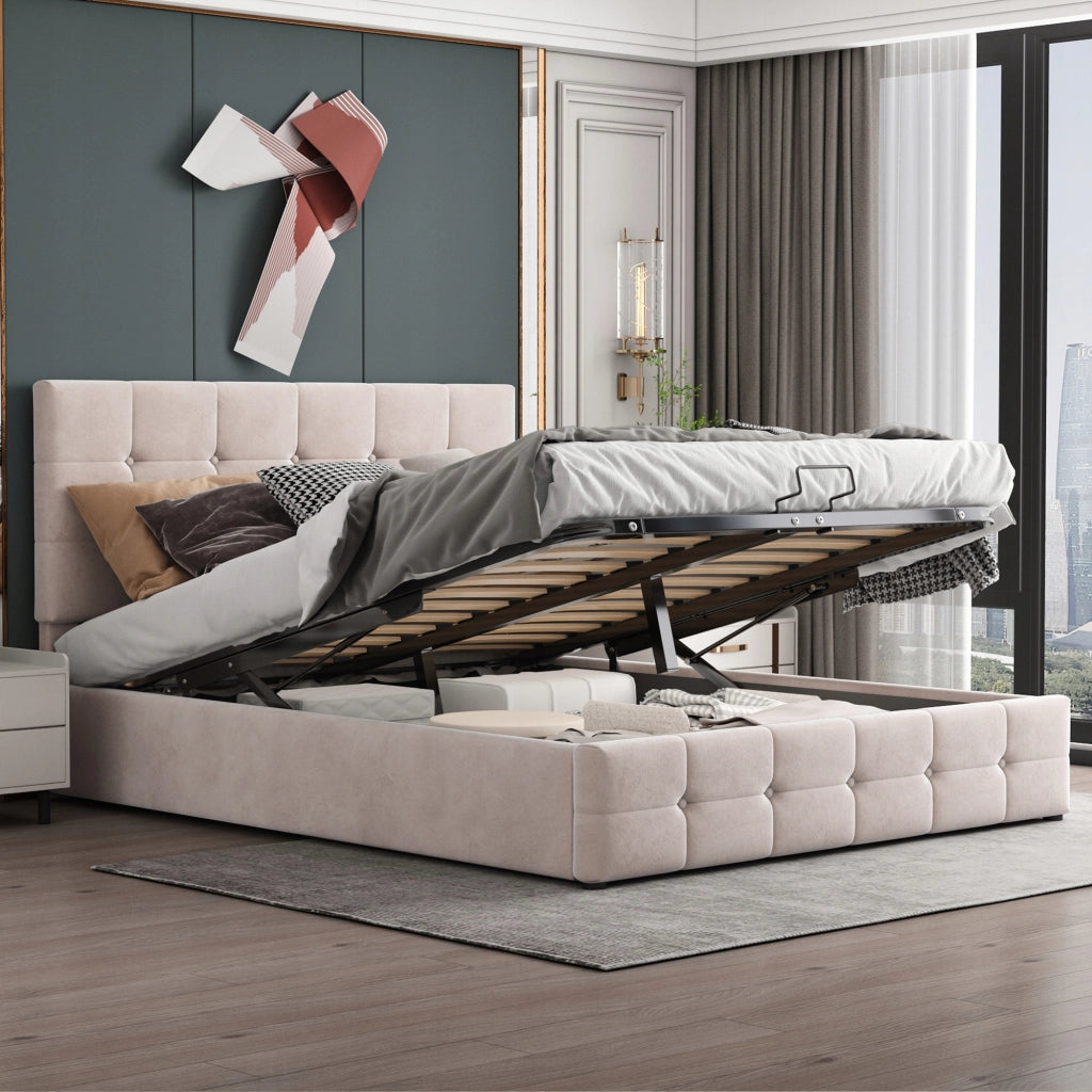 Letto imbottito 140x200 - Xylo - Colore crema bianco, con contenitore idraulico