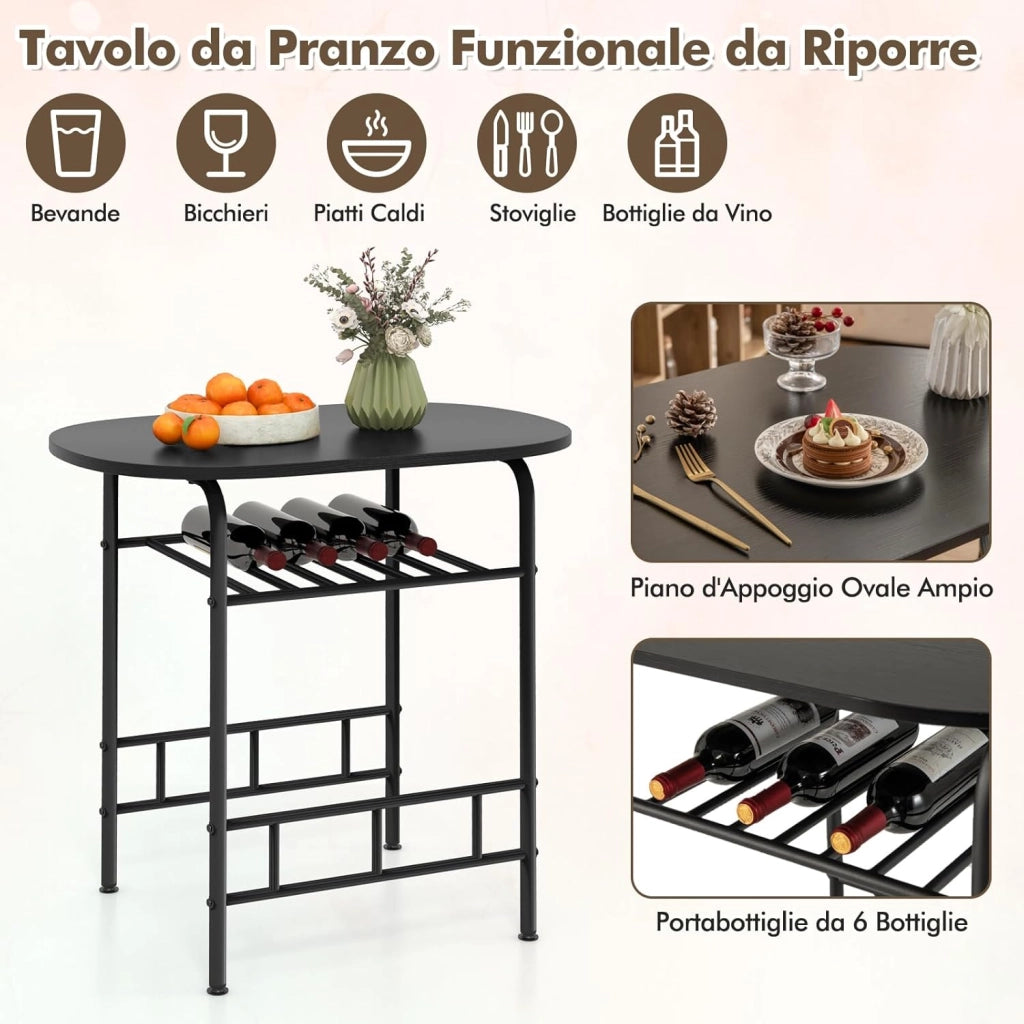 Tavolo da Pranzo con Sedie, Tavolo da Bar con Ripiano e 2 Sedie, Set Mobili da Bar per Sala da Pranzo, Balcone, in Legno e Metallo, Sedia Portata 150 kg (Nero)