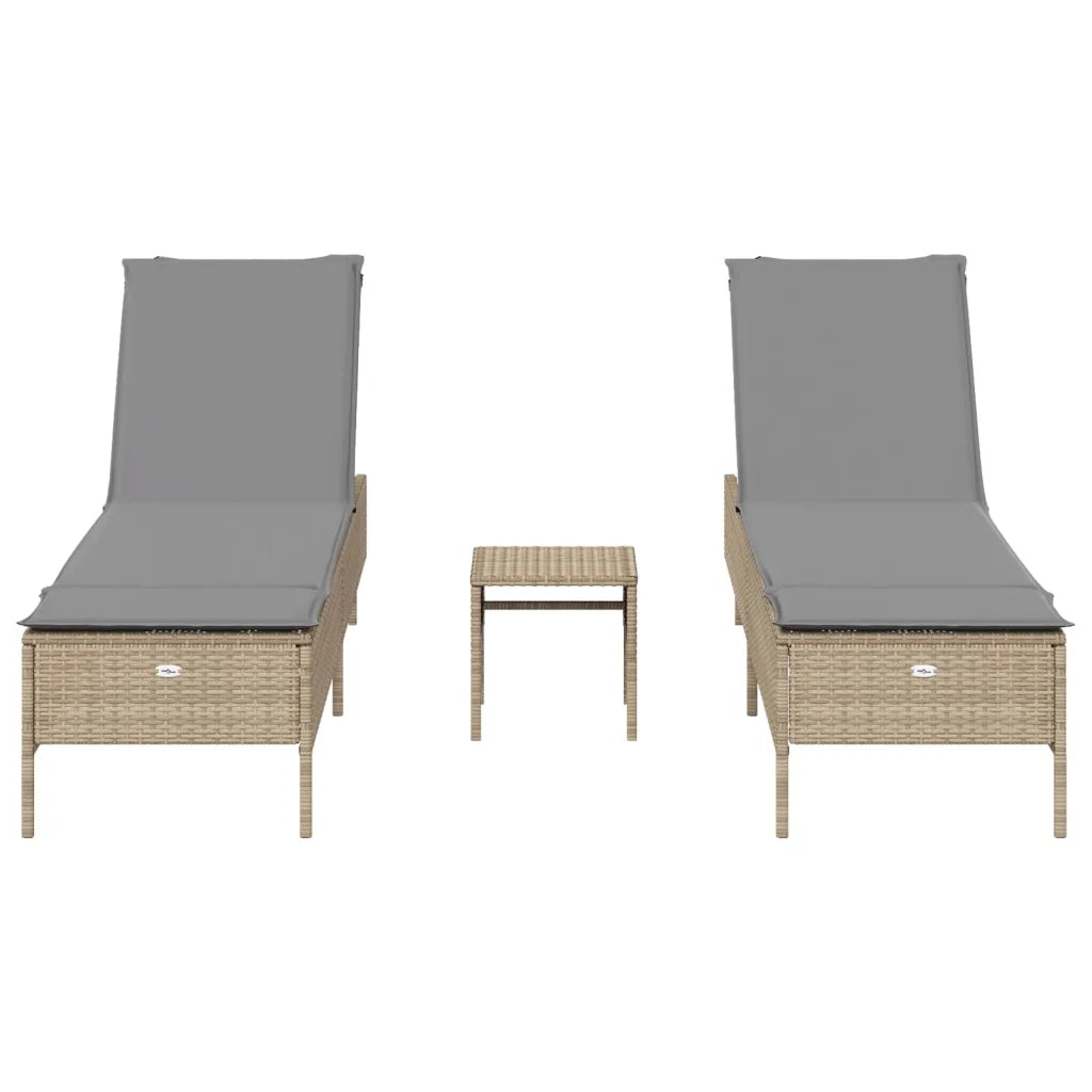 Set Lettini Prendisole con Cuscini 3pz Marrone in Polyrattan 3284266