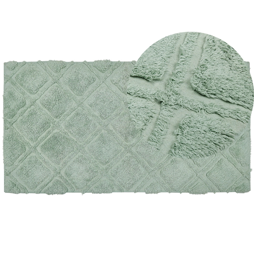 Tappeto in morbido cotone verde 80 x 150 cm con motivo geometrico camera da letto soggiorno
