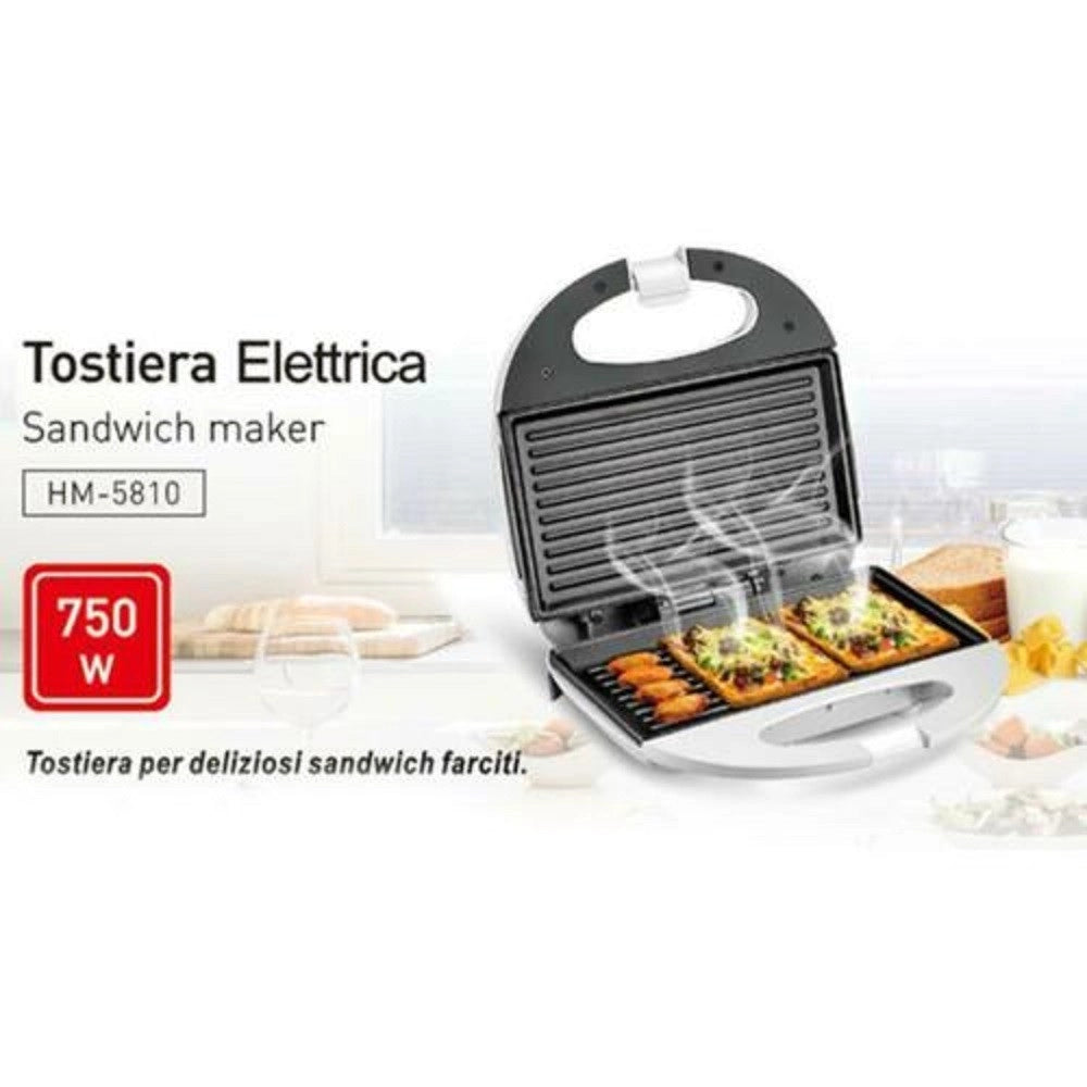 Trade Shop - Piastra Elettrica Tostiera Per Toast 750 Watt Con Piastre Grill Antiaderenti -