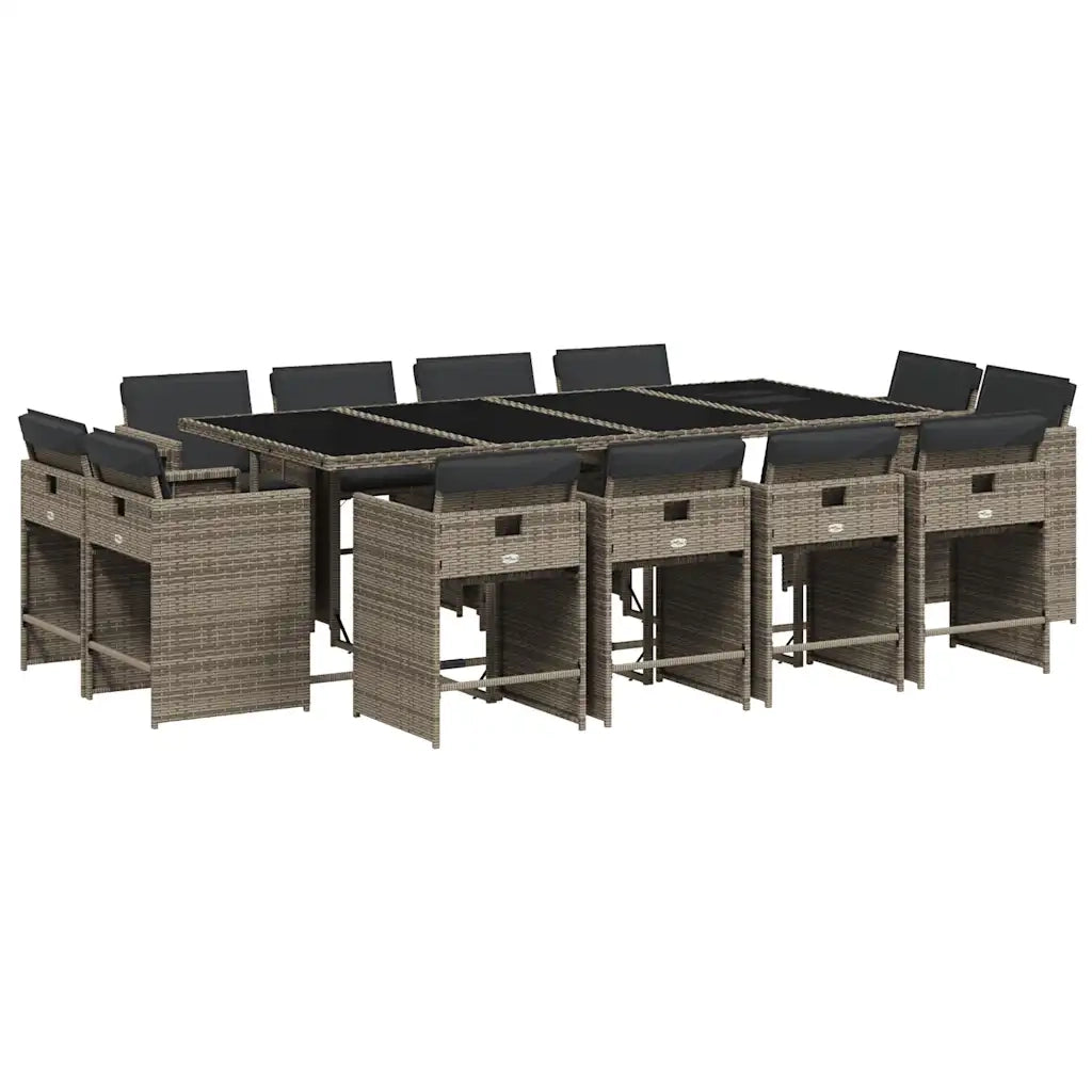 Set da Pranzo da Giardino 13pz con Cuscini Grigio in Polyrattan 3211220