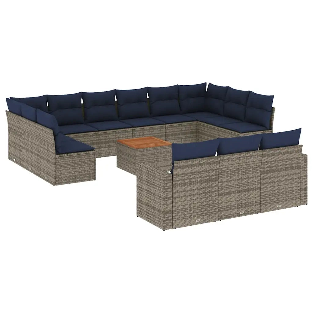 Set Divani da Giardino 14pz con Cuscini in Polyrattan Grigio