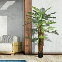 Palma Artificiale Verde da 160 cm in Vaso con 36 Foglie, in PE e Cemento per Interno ed Esterno