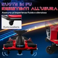 Go Kart Elettrico per Bambini 8-12 Anni Velocità 3-8 km/h per Drifting con Luci e Musica, Rosso