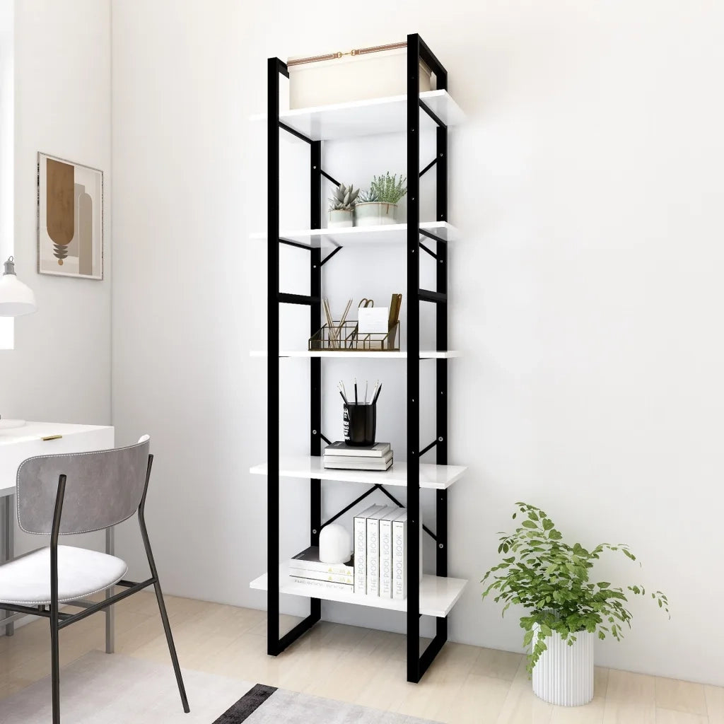 Libreria a 5 Ripiani-Scaffale per Libri-Mobile di Stoccaggio Bianca 60x30x175 cm in Legno Multistrato