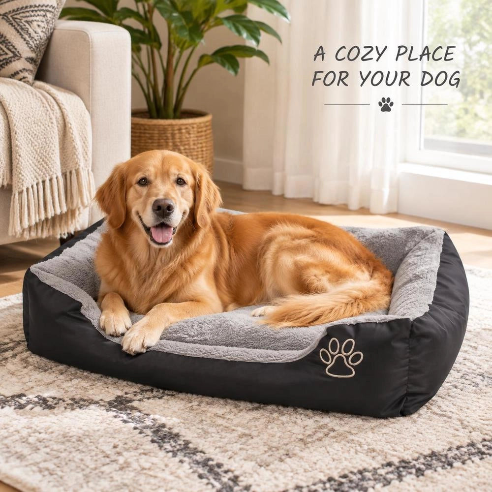 Dog Bed With Padded Cushion, Size L, Black