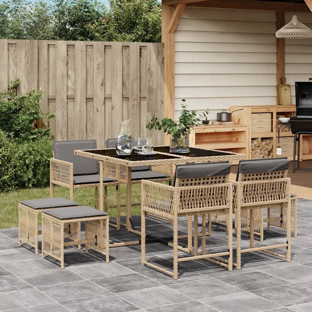 Set Pranzo da Giardino 9 pz con Cuscini Beige Misto Polyrattan 3211500