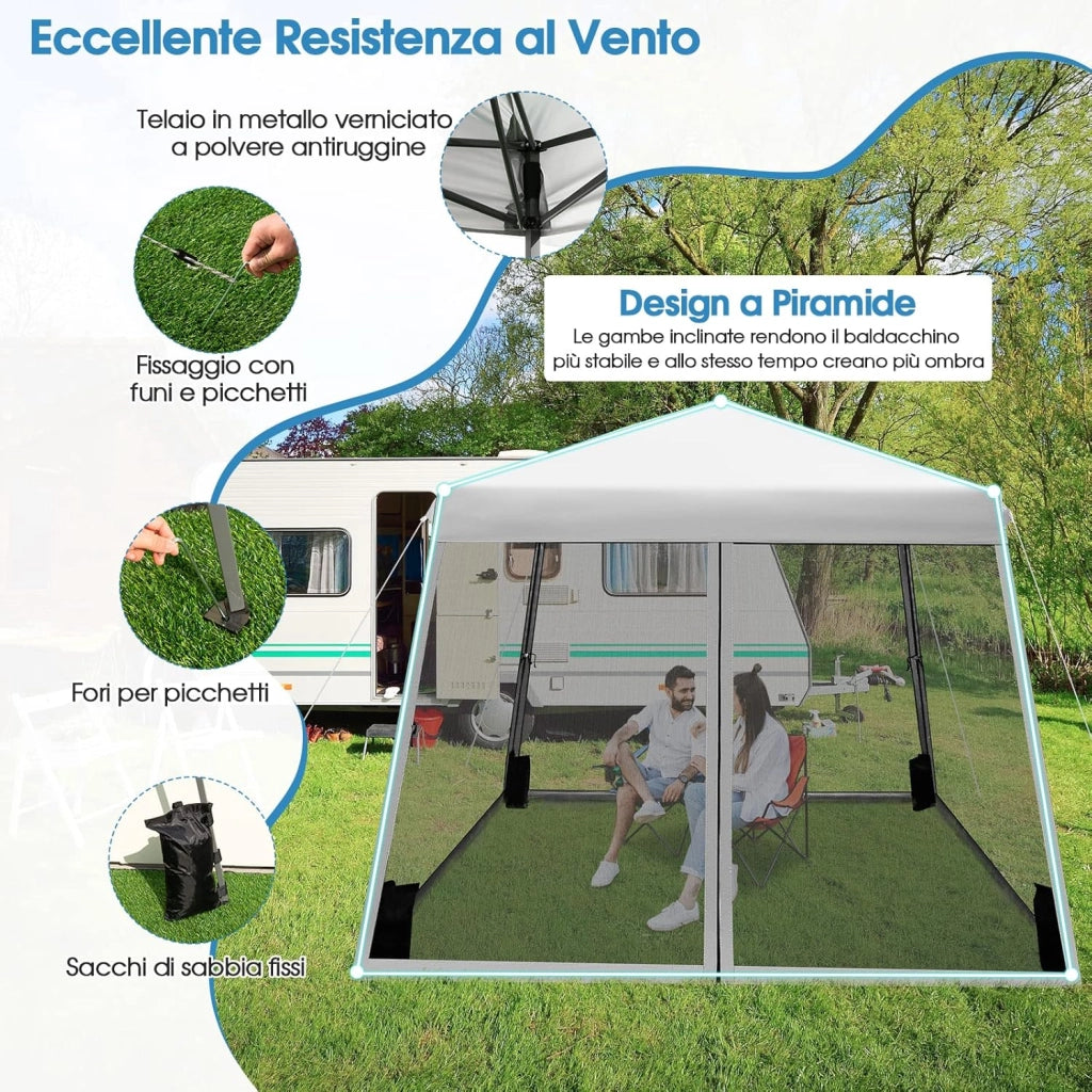Gazebo Pop-up da Giardino 3 x 3 m, Tenda per Feste con Altezza Regolabile (237/255/246 cm), Gazebo Pieghevole da Esterno con Rete Impermeabile, per Campeggio, Giardino, Mercato (Grigio)