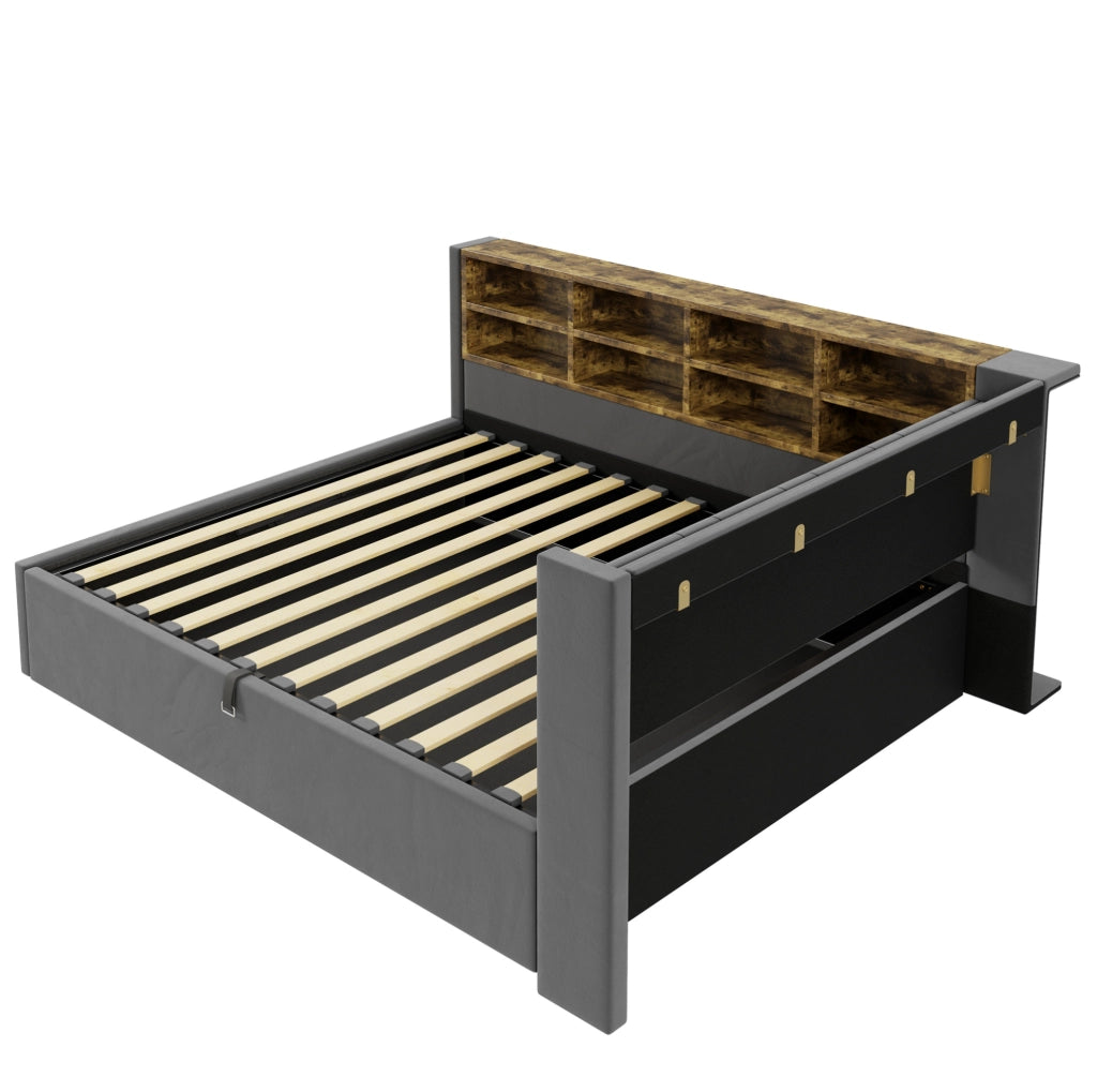 Letto imbottito 140x200 cm con vano idraulico e prese USB-C