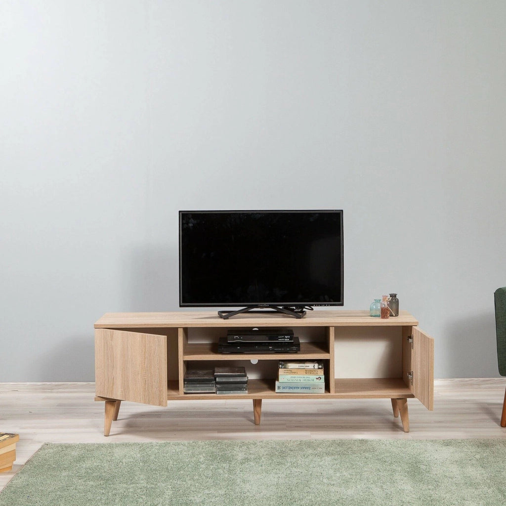 Argegno, Mobile Porta tv un Ripiano, 140x40x50h cm Marrone Quercia