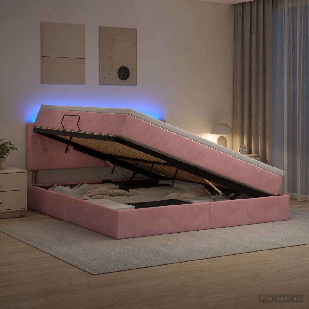 Letto con contenitore LED e materasso Rosa 180 x 200 cm Velluto 3459269
