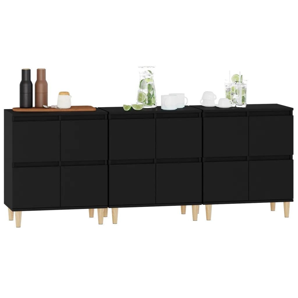 Credenze 3pz Nere 60x35x70 cm in Legno Multistrato