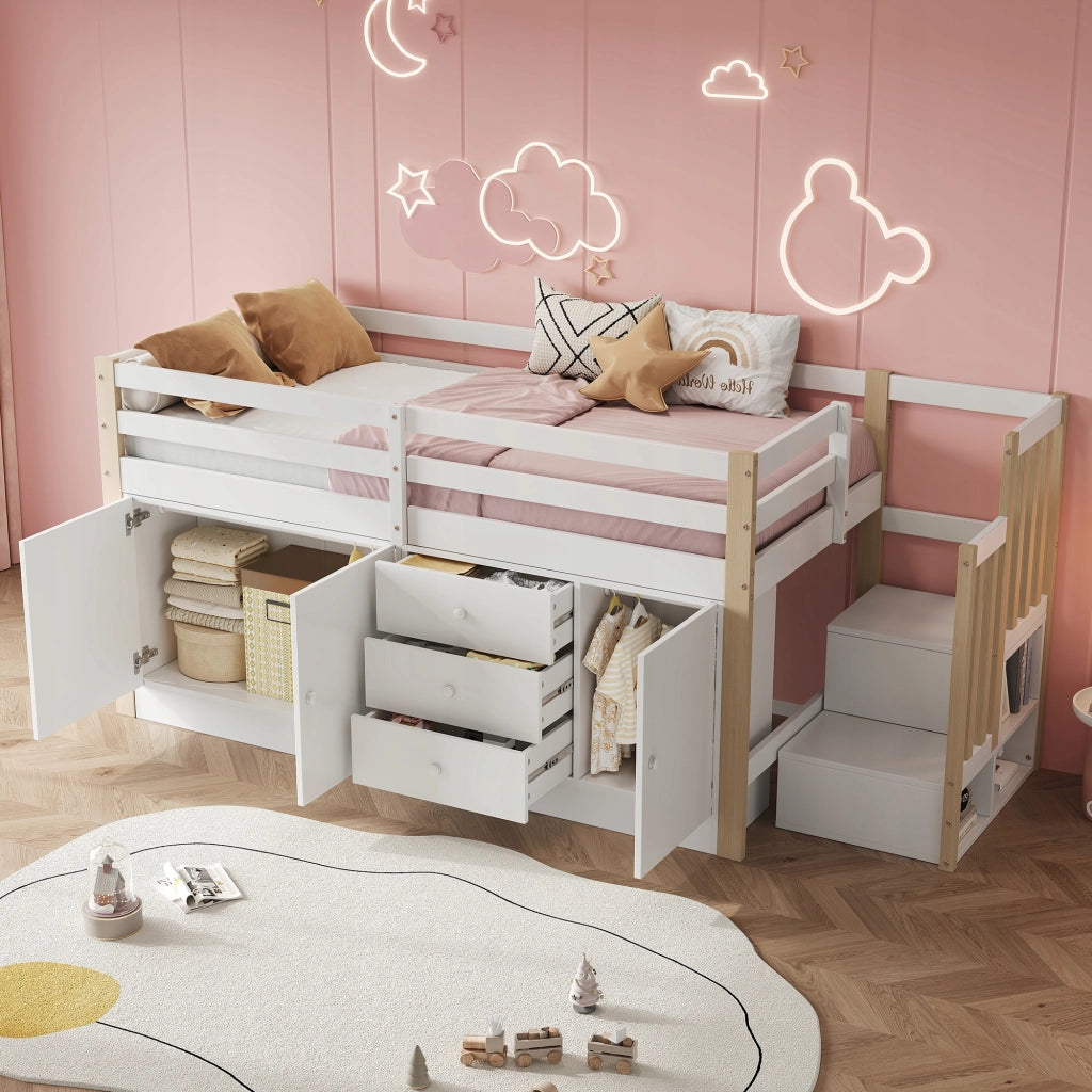 Letto a castello 90x200 - Xylo - Bianco con ripostigli e lenzuolo