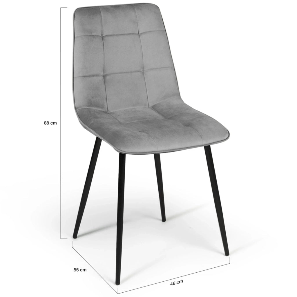 IDMarket - Lote de 4 sillas mixtas de terciopelo pastel MILA en azul, gris claro, gris oscuro y rosa