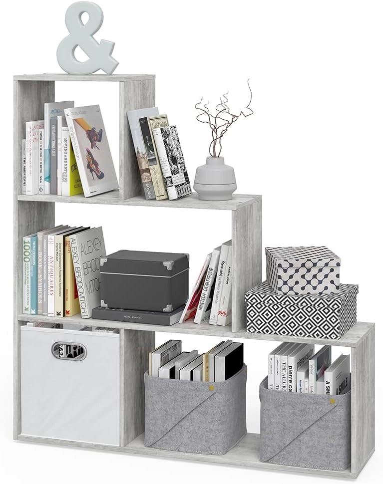 Scaffale per scale, Grigio, 116.8 x 123.2 cm, utilizzabile come divisorio in versione a gradini