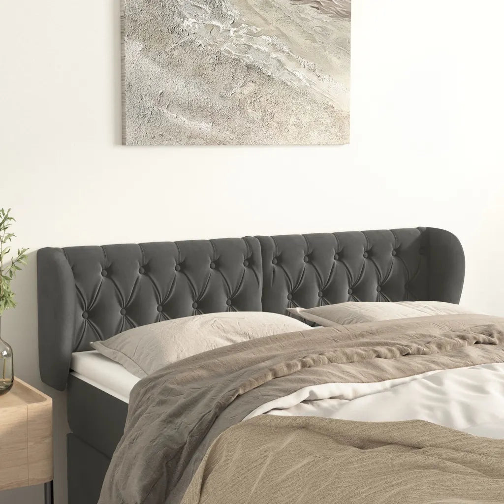 Testiera | Testata ad Orecchio Grigio Scuro 147x23x78/88 cm in Velluto