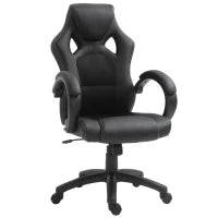 Sedia da Gaming ad Altezza Regolabile, Sedia da Ufficio con Funzione a Dondolo, Girevole e Reclinabile, 71x61x108-118 cm, Nera