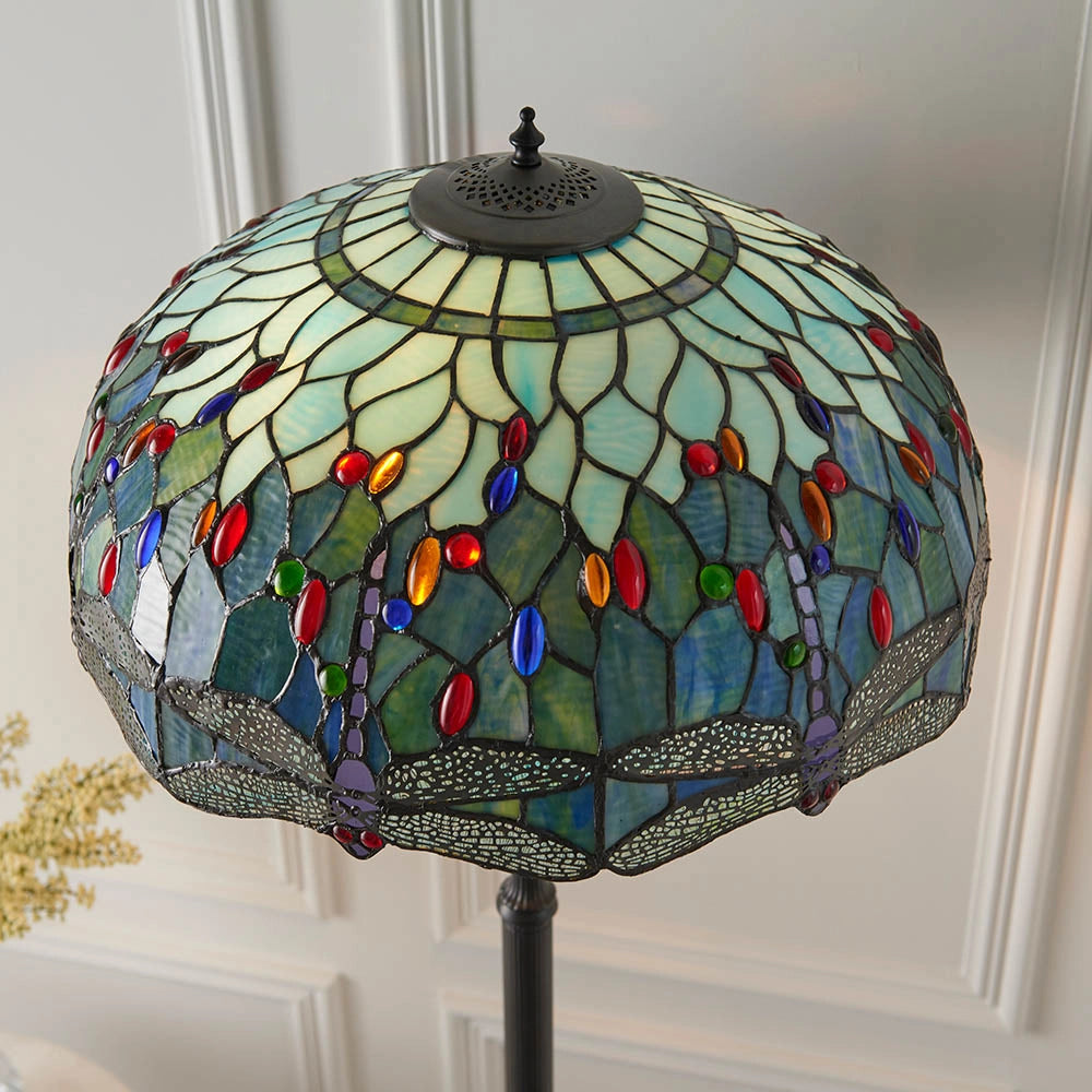 Lampada da terra Tiffany vetrata Dragonfly Blue 2xE27 60W