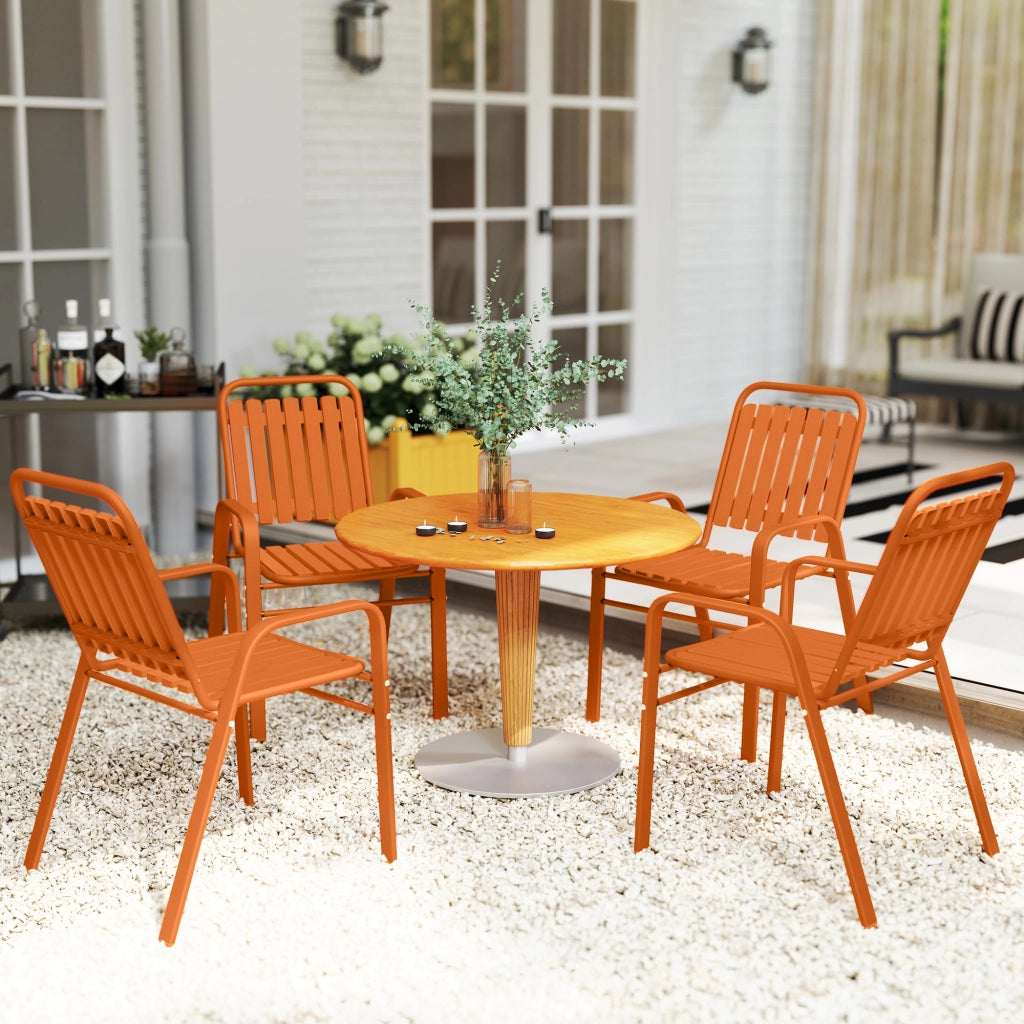 Set 4 Sedie da Giardino 56x66x91 cm Impilabili in Acciaio e PPArancione