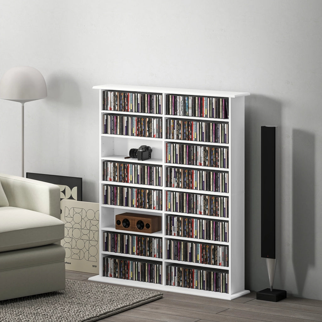 Libreria per CD e DVD con 16 scomparti e 12 ripiani regolabili ¨C zephmum ¨C bianco