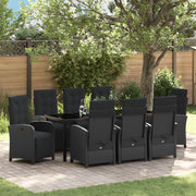 Set da Pranzo per Giardino da 9 Pezzi con Cuscini Rattan Sintetico Nero