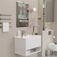 Mobile Bagno Sospeso 80 cm Lavabo e Specchio Milano Bianco Lucido